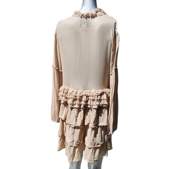 Summer of Love Beige Tiered Long Sleeve Bohemian  Neutral Mini Dress - Picture 9 of 13
